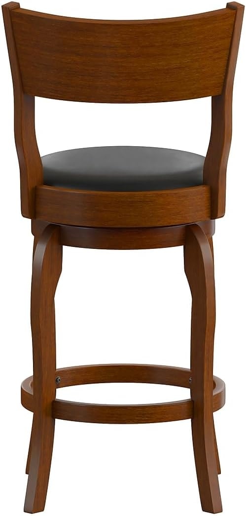 image:imageFlash Furniture Nichola Commercial Classic Open Back Barstool Espresso Finish Wood Frame Black LeatherSoft Seat Counter Height 360 Swivel Seat FootrestBlack VinylAntique Oak Frame