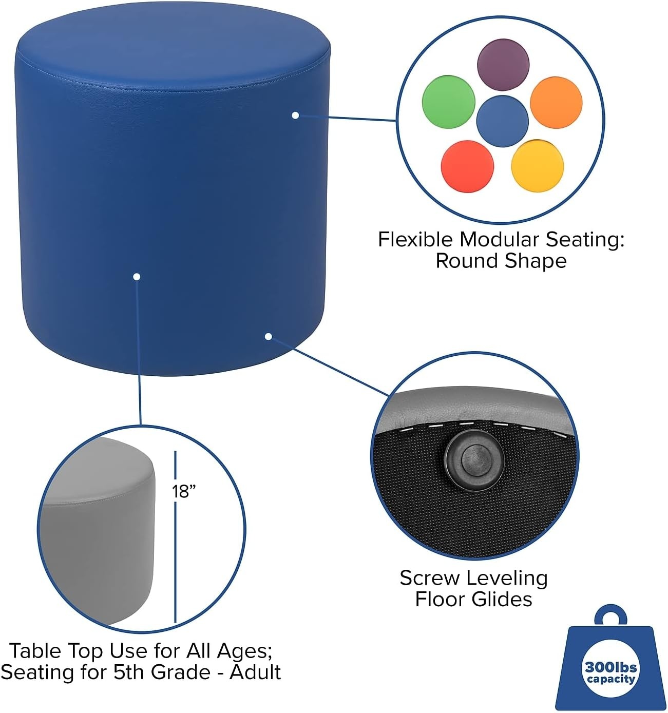 image:imageFlash Furniture Nicholas Soft Seating Flexible Circle for Classrooms and Common Spaces 18 Seat Height Blue