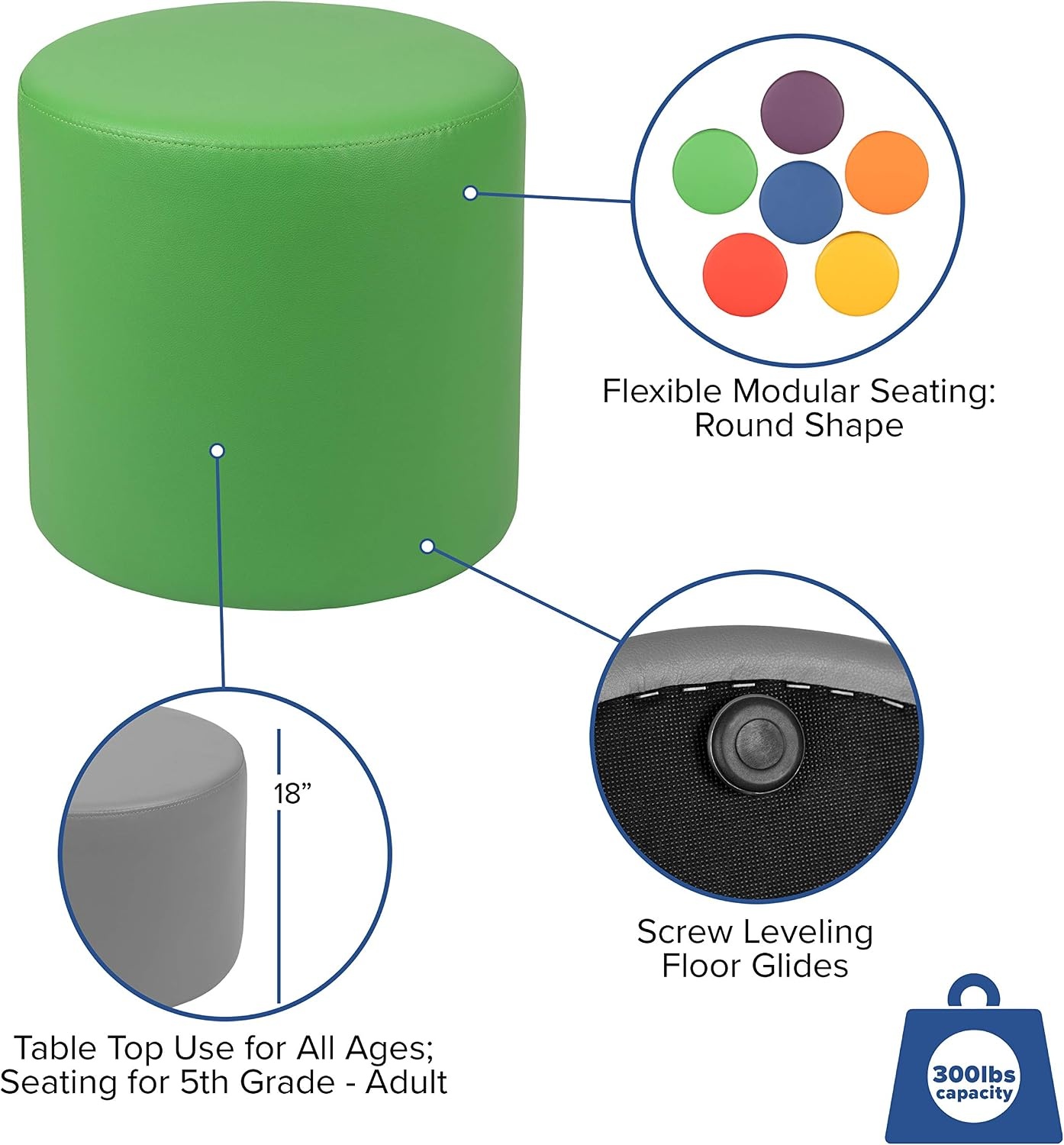 image:imageFlash Furniture Nicholas Soft Seating Flexible Circle for Classrooms and Common Spaces 18 Seat Height GreenGreen