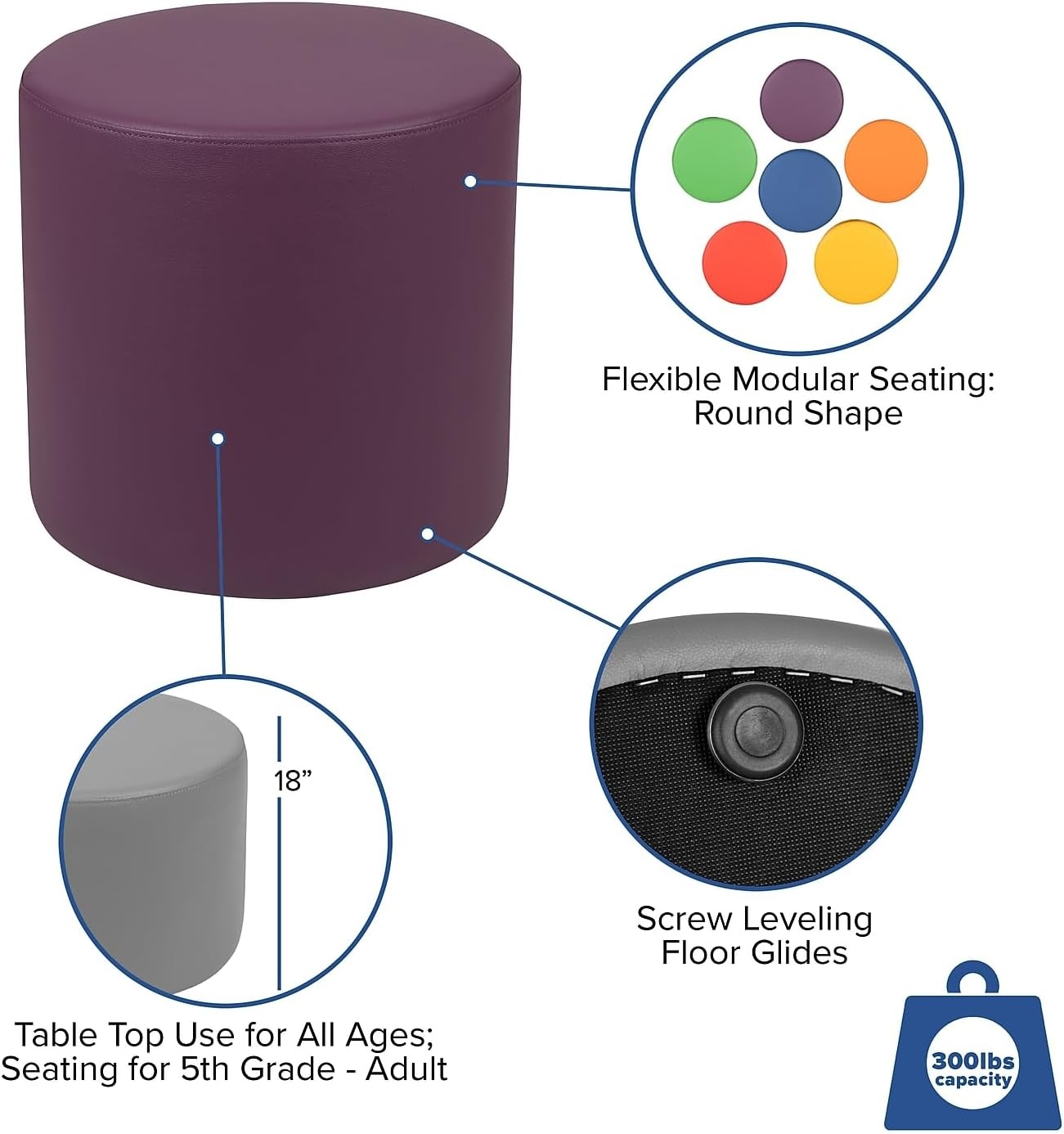 image:imageFlash Furniture Nicholas Soft Seating Flexible Circle for Classrooms and Common Spaces 18 Seat Height GreenPurple