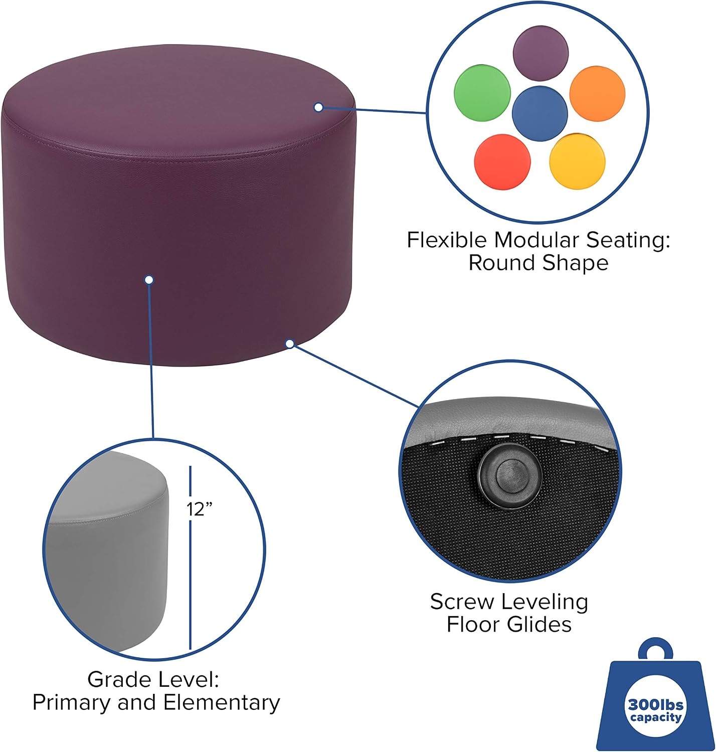 image:imageFlash Furniture Nicholas Soft Seating Flexible Circle for Classrooms and Common Spaces 18 Seat Height GreenPurple