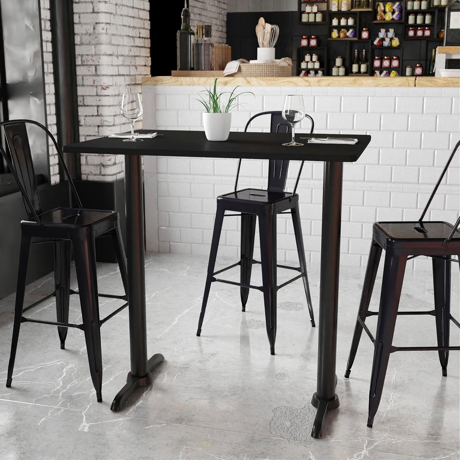 image:imageFlash Furniture Stiles 30 x 42 Rectangular Black Laminate Table Top with 5 x 22 Bar Height Table BasesBlack