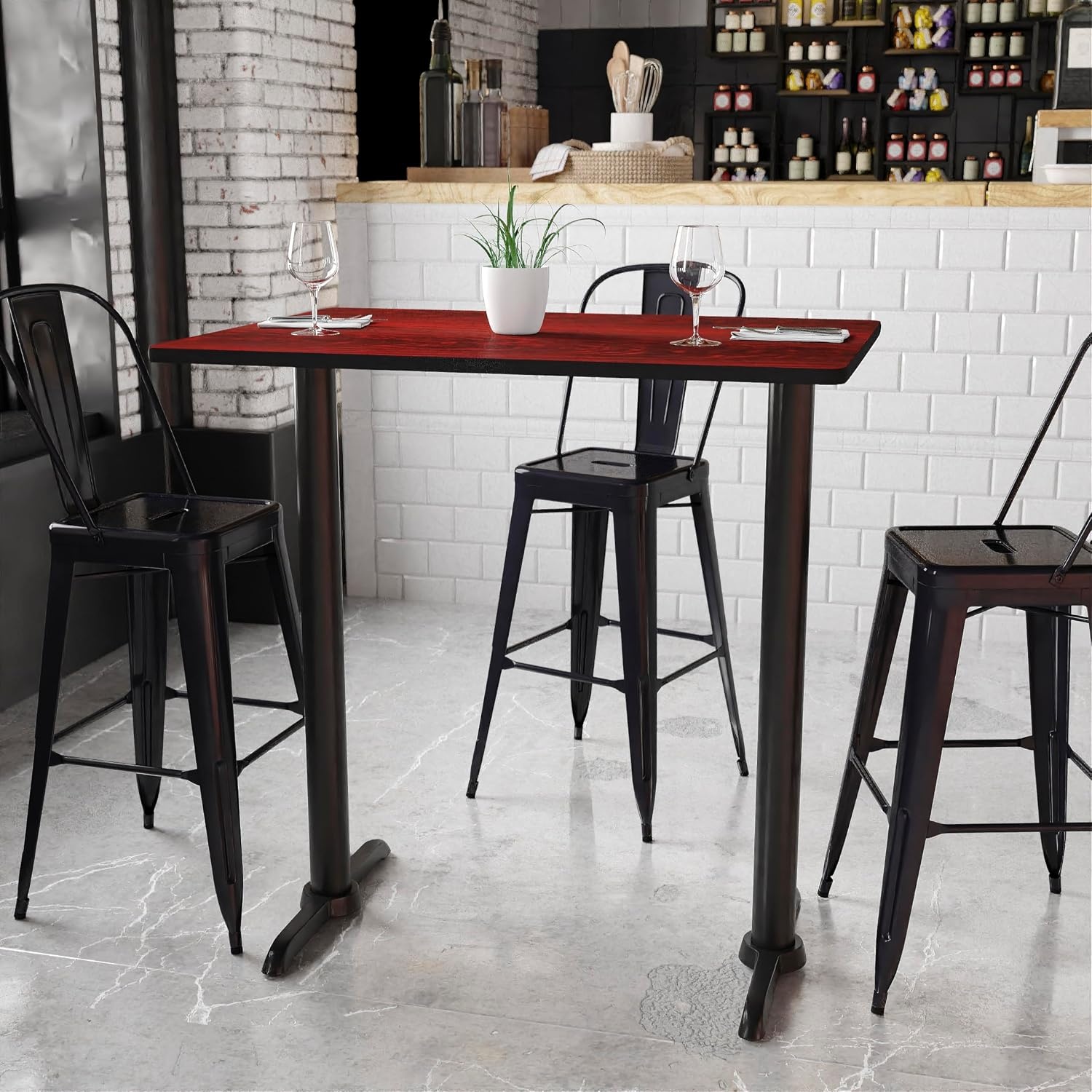 image:imageFlash Furniture Stiles 30 x 42 Rectangular Black Laminate Table Top with 5 x 22 Bar Height Table BasesMahogany