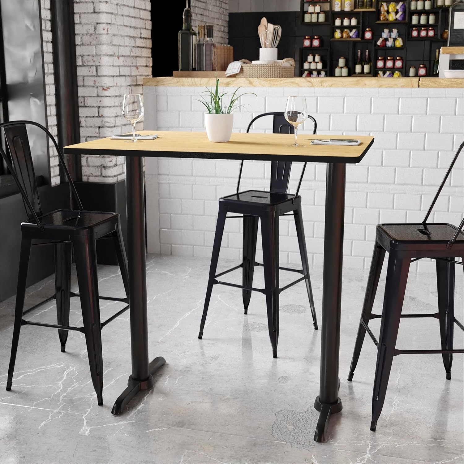 image:imageFlash Furniture Stiles 30 x 42 Rectangular Black Laminate Table Top with 5 x 22 Bar Height Table BasesNatural
