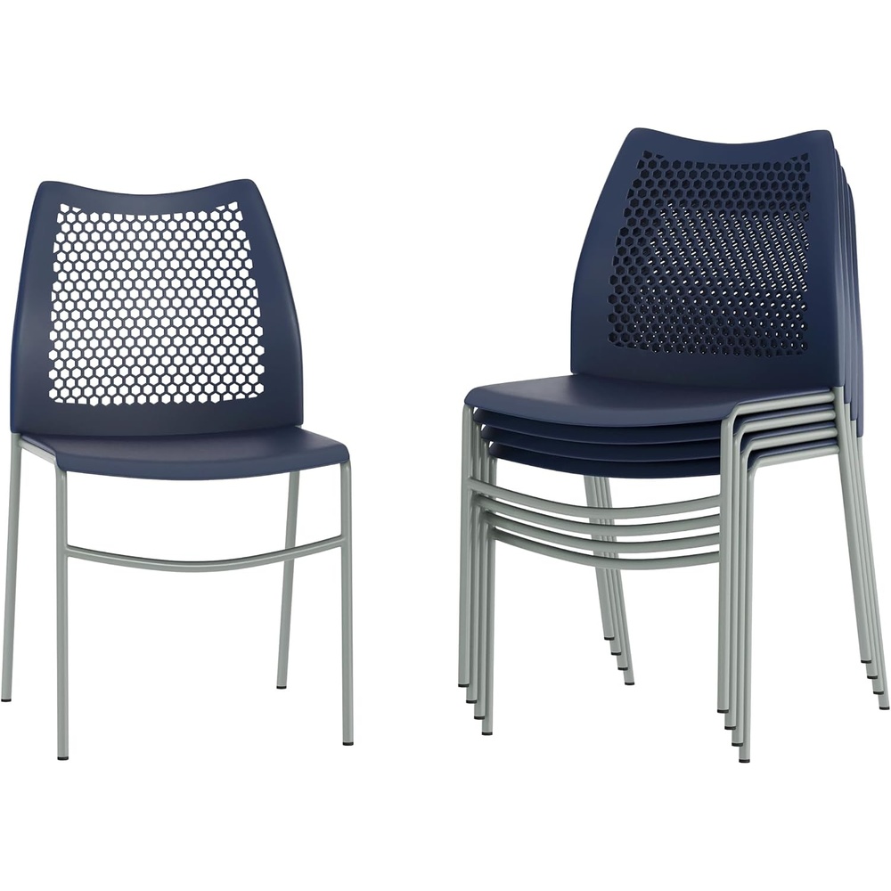 image:imageFlash Furniture Hercules Stacking Chair with Vented Backrest and Black Powder Coated Steel Legs with Integrated Support Bar Commercial Portable Chair BlackNavy PlasticGray Frame