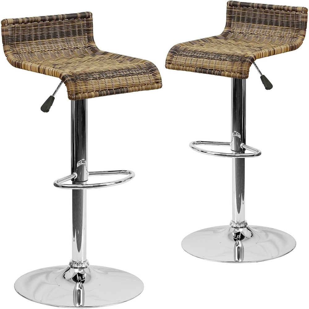image:imageFlash Furniture Heyward Contemporary Wicker Adjustable Height Barstool with Waterfall Seat and Chrome BaseSet of 2
