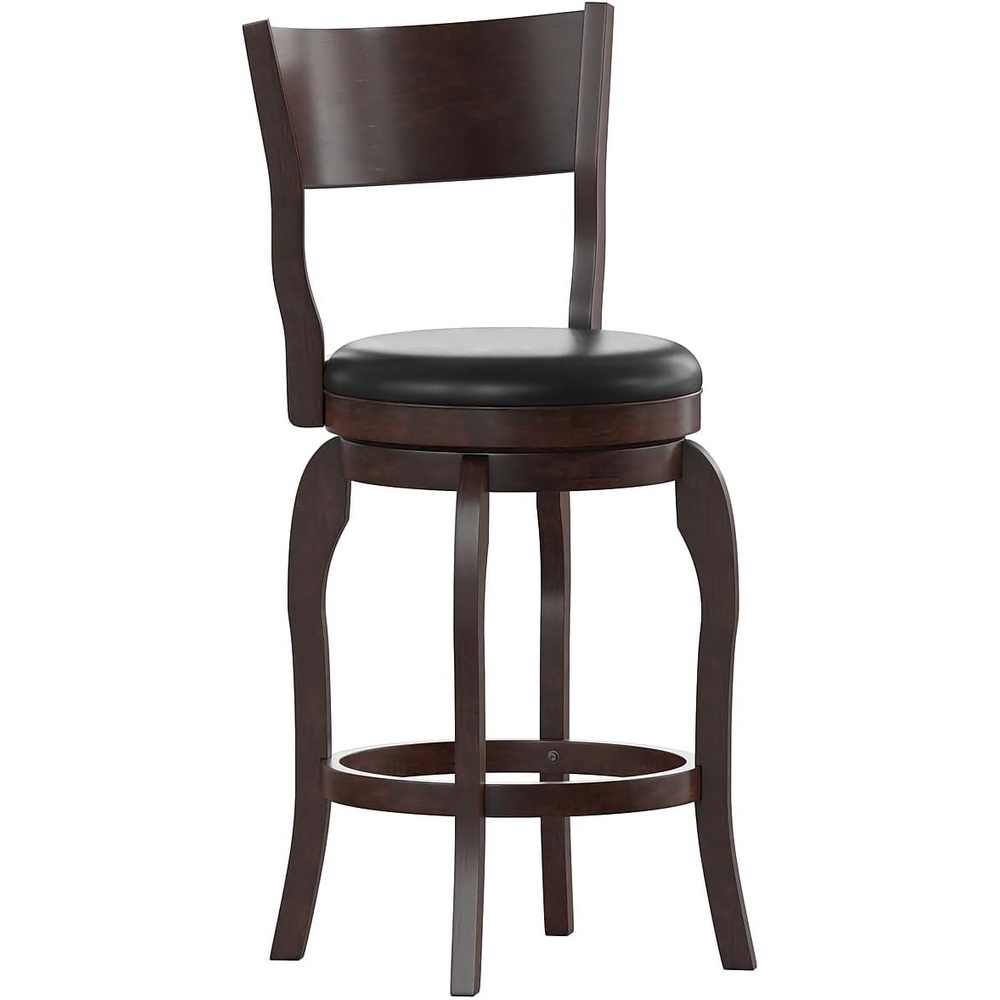image:imageFlash Furniture Nichola Commercial Classic Open Back Barstool Espresso Finish Wood Frame Black LeatherSoft Seat Counter Height 360 Swivel Seat FootrestBlack VinylEspresso Frame
