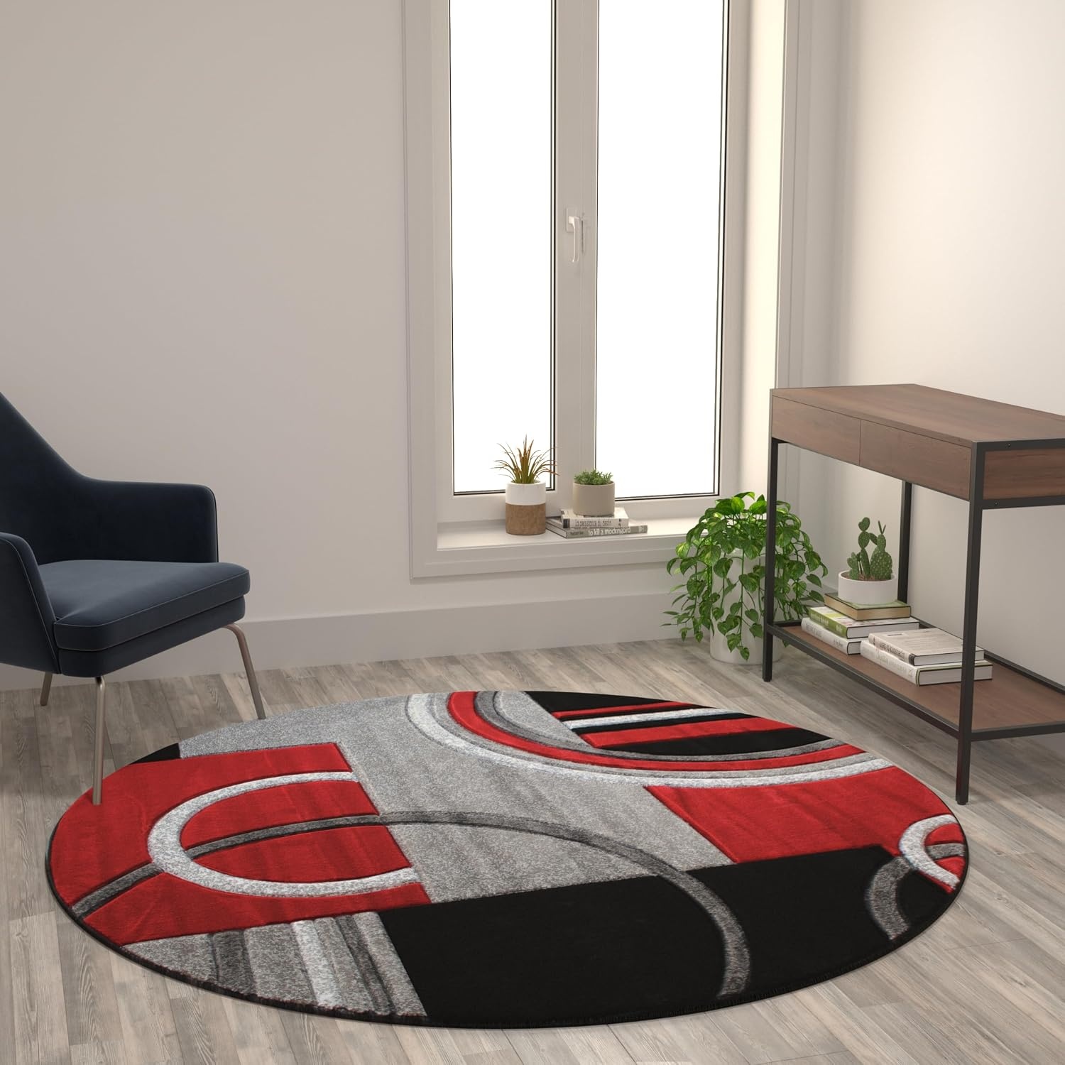 image:imageFlash Furniture Audra Collection Geometric Abstract Area Rug HighLow Pile Turquoise Olefin Rug 2 x 7 Area Rug Jute Backing Entryway Living Room BedroomRed
