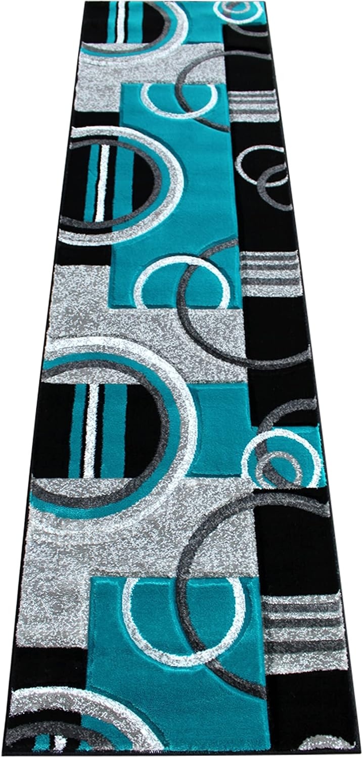 image:imageFlash Furniture Audra Collection Geometric Abstract Area Rug HighLow Pile Turquoise Olefin Rug 2 x 7 Area Rug Jute Backing Entryway Living Room BedroomTurquoise