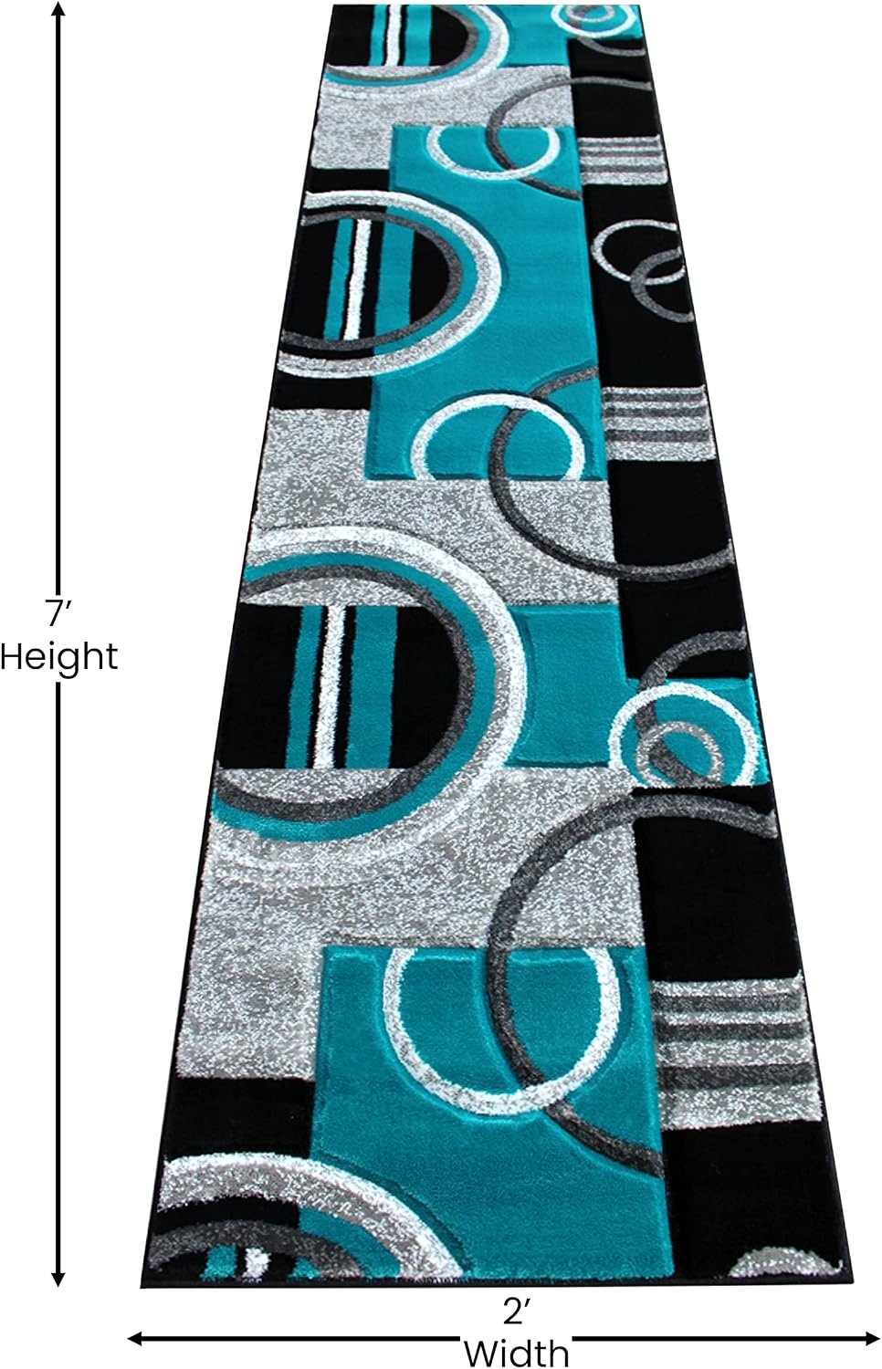 image:imageFlash Furniture Audra Collection Geometric Abstract Area Rug HighLow Pile Turquoise Olefin Rug 2 x 7 Area Rug Jute Backing Entryway Living Room BedroomTurquoise