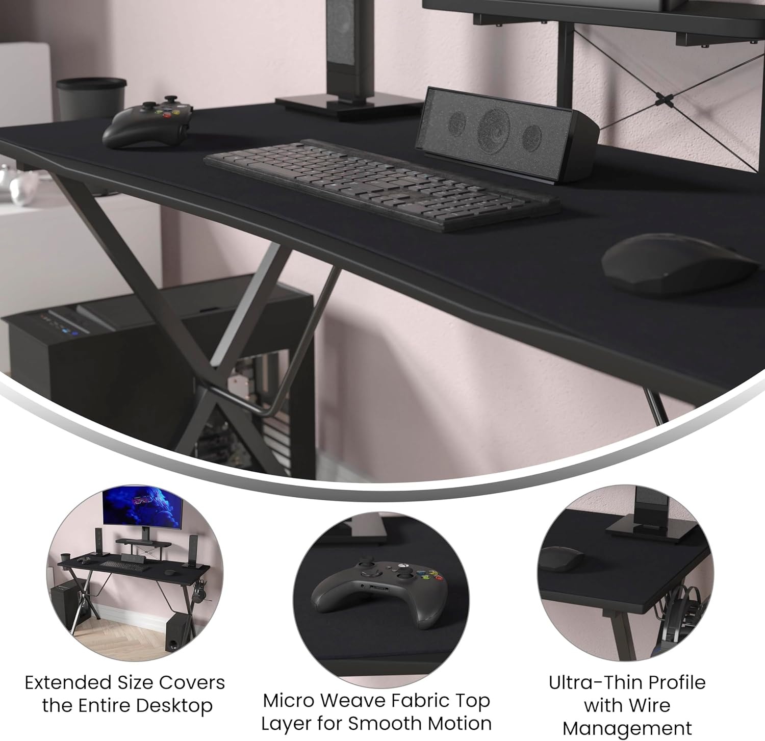 image:imageFlash Furniture Mallot Mega Size Extended Gaming Mouse Pad Black Anti Slip Rubber Base 4575 x 2375 x 125 Micro Weave Top Large Home Office Desk Mat238L x 458W inches