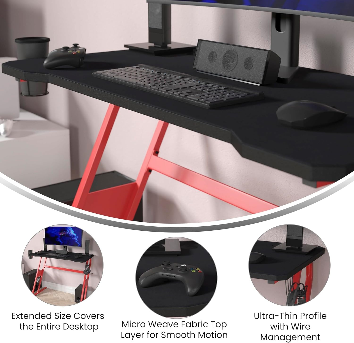 image:imageFlash Furniture Mallot Mega Size Extended Gaming Mouse Pad Black Anti Slip Rubber Base 4575 x 2375 x 125 Micro Weave Top Large Home Office Desk Mat235L x 458W inches
