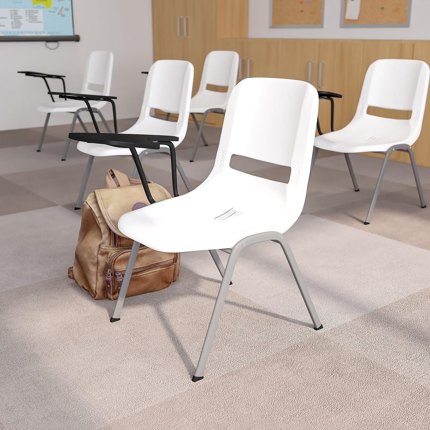 image:imageFlash Furniture Orange Ergonomic Shell Chair with Left Handed FlipUp Tablet ArmWhite