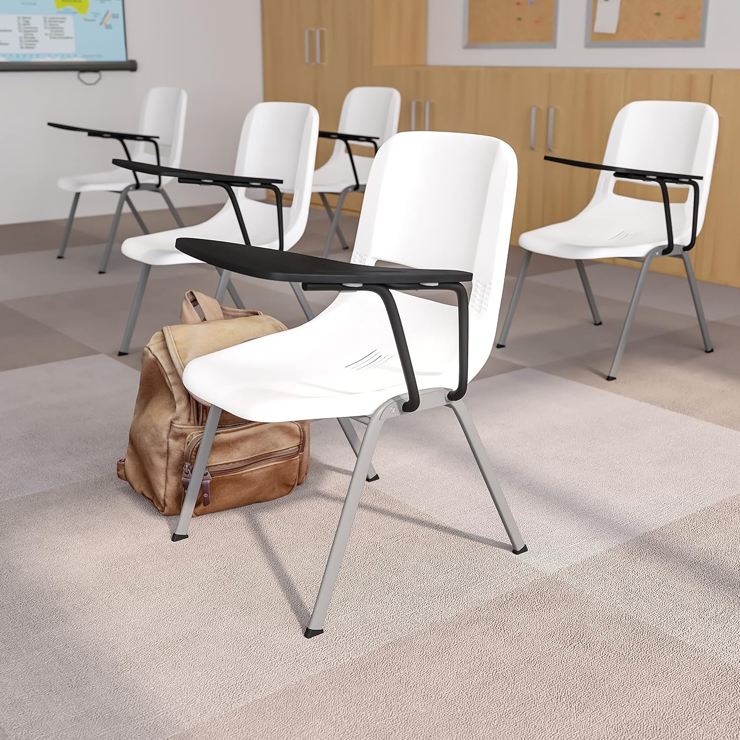 image:imageFlash Furniture Orange Ergonomic Shell Chair with Left Handed FlipUp Tablet ArmWhite