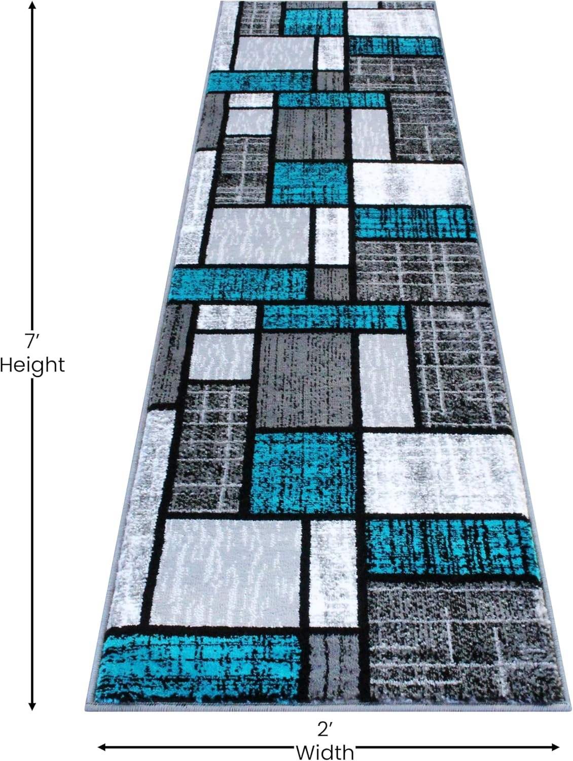 image:imageFlash Furniture Raven Collection Olefin Area Rug Turquoise Color Bricked Pattern 2 x 7 Jute Backing Entryway Living Room Bedroom2 x 74 Rectangular