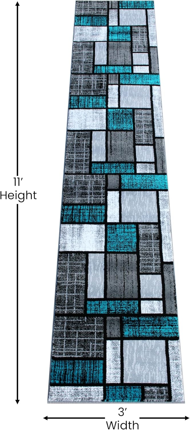 image:imageFlash Furniture Raven Collection Olefin Area Rug Turquoise Color Bricked Pattern 2 x 7 Jute Backing Entryway Living Room Bedroom25 x 11 Rectangular