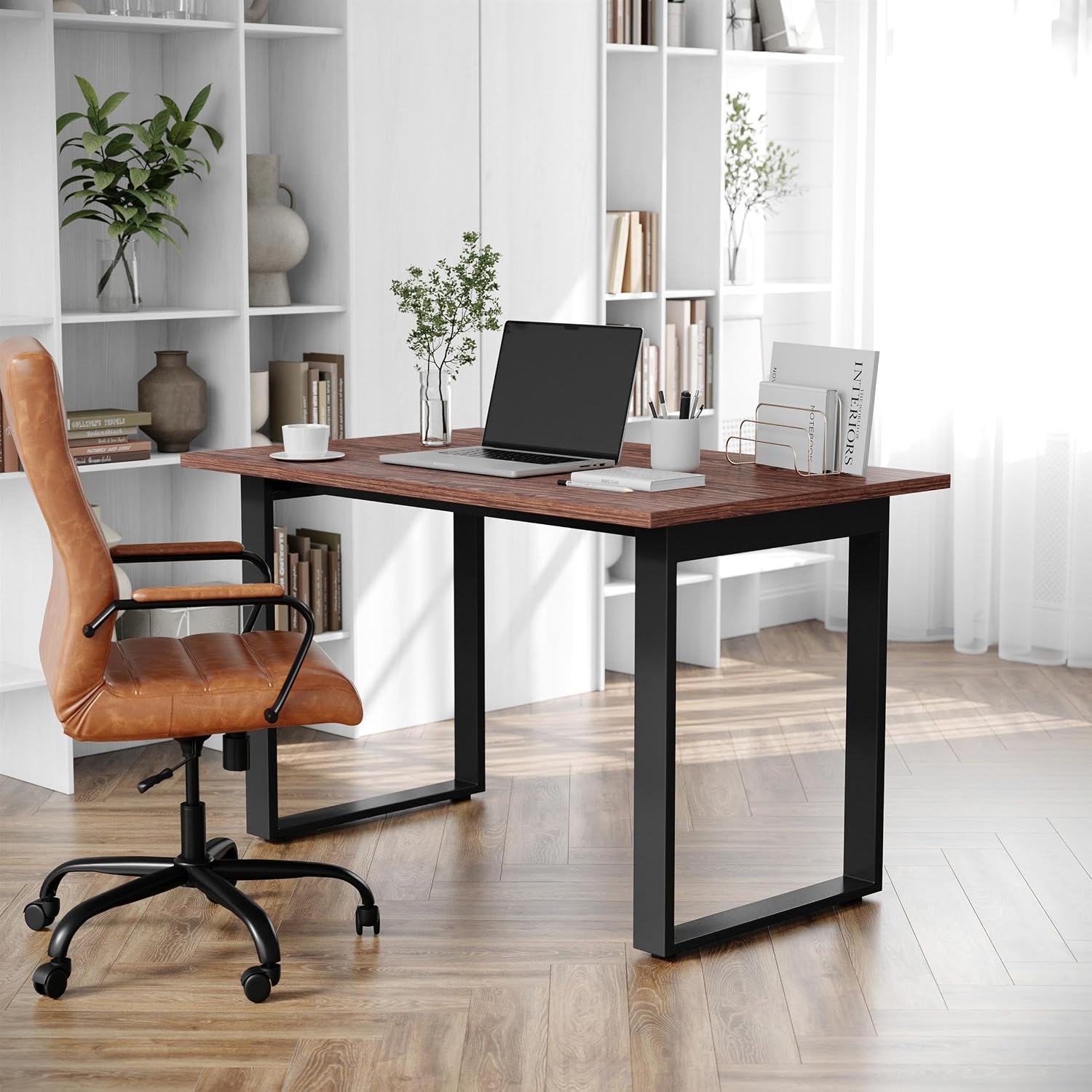 image:imageFlash Furniture Redmond Conference Table with UFrame Base Commercial Water and Scratch Resistant Laminate Finish PVC Edge Heavy Duty Steel Frame 48x30 WalnutWalnut
