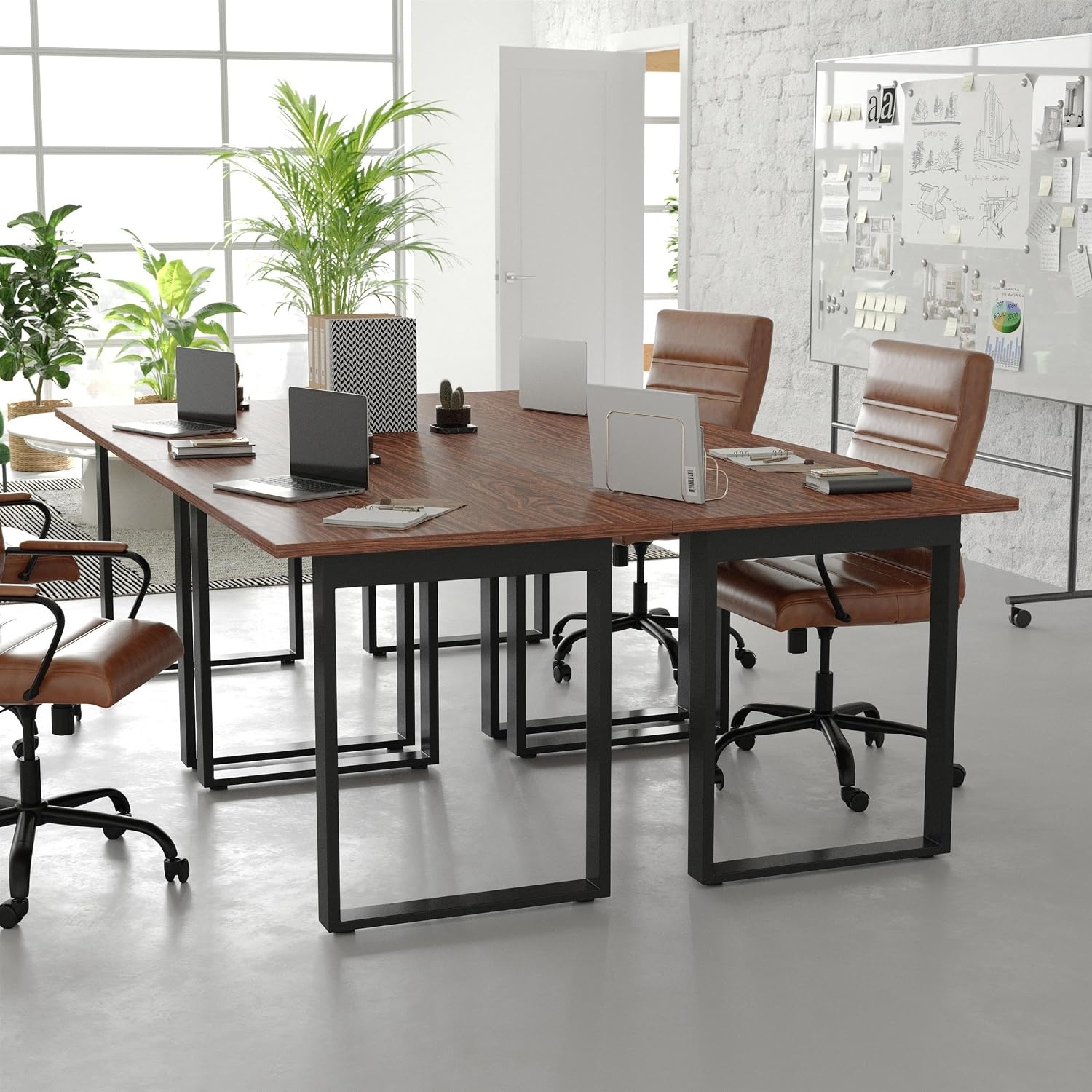 image:imageFlash Furniture Redmond Conference Table with UFrame Base Commercial Water and Scratch Resistant Laminate Finish PVC Edge Heavy Duty Steel Frame 48x30 WalnutWalnut