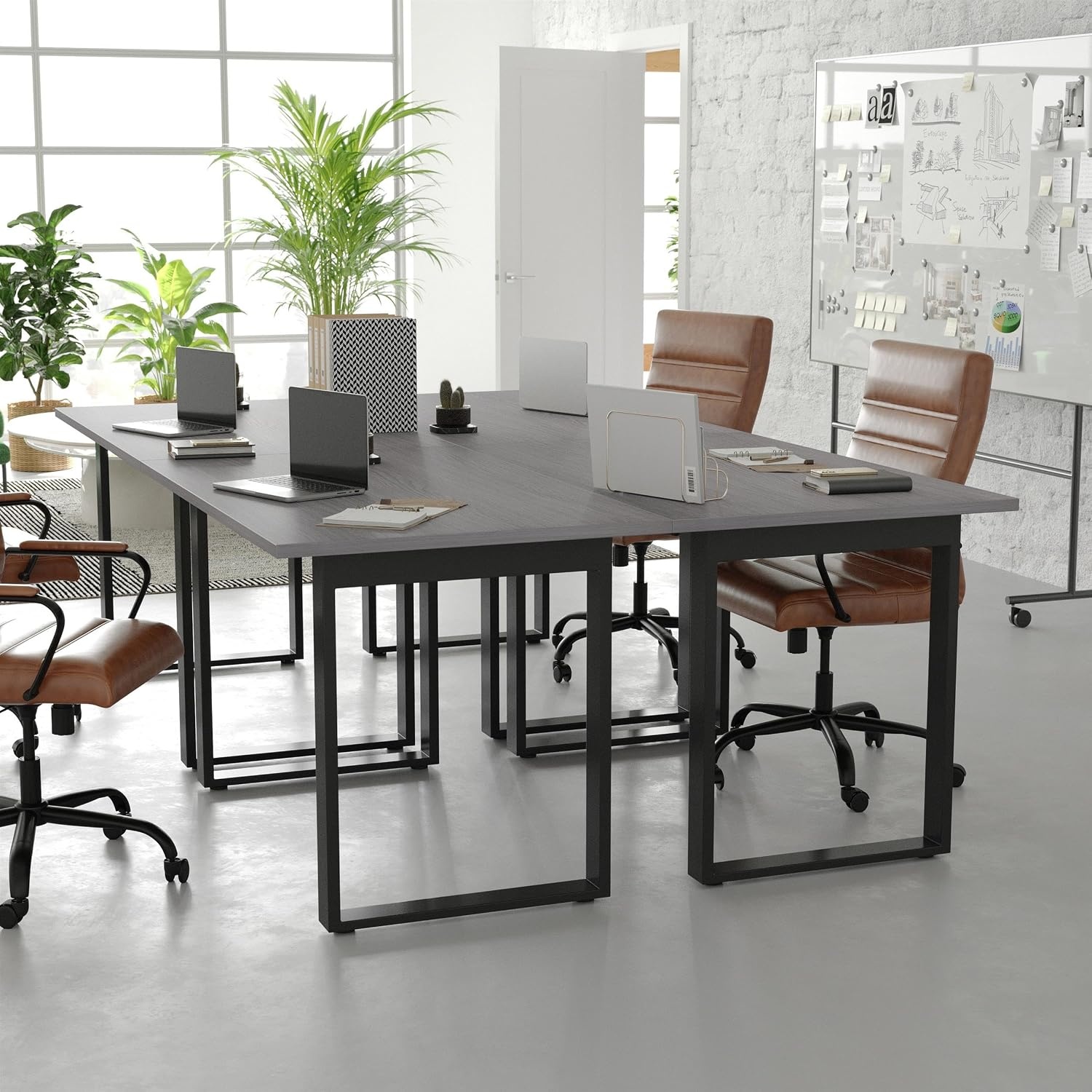 image:imageFlash Furniture Redmond Conference Table with UFrame Base Commercial Water and Scratch Resistant Laminate Finish PVC Edge Heavy Duty Steel Frame 48x30 WalnutGray Oak