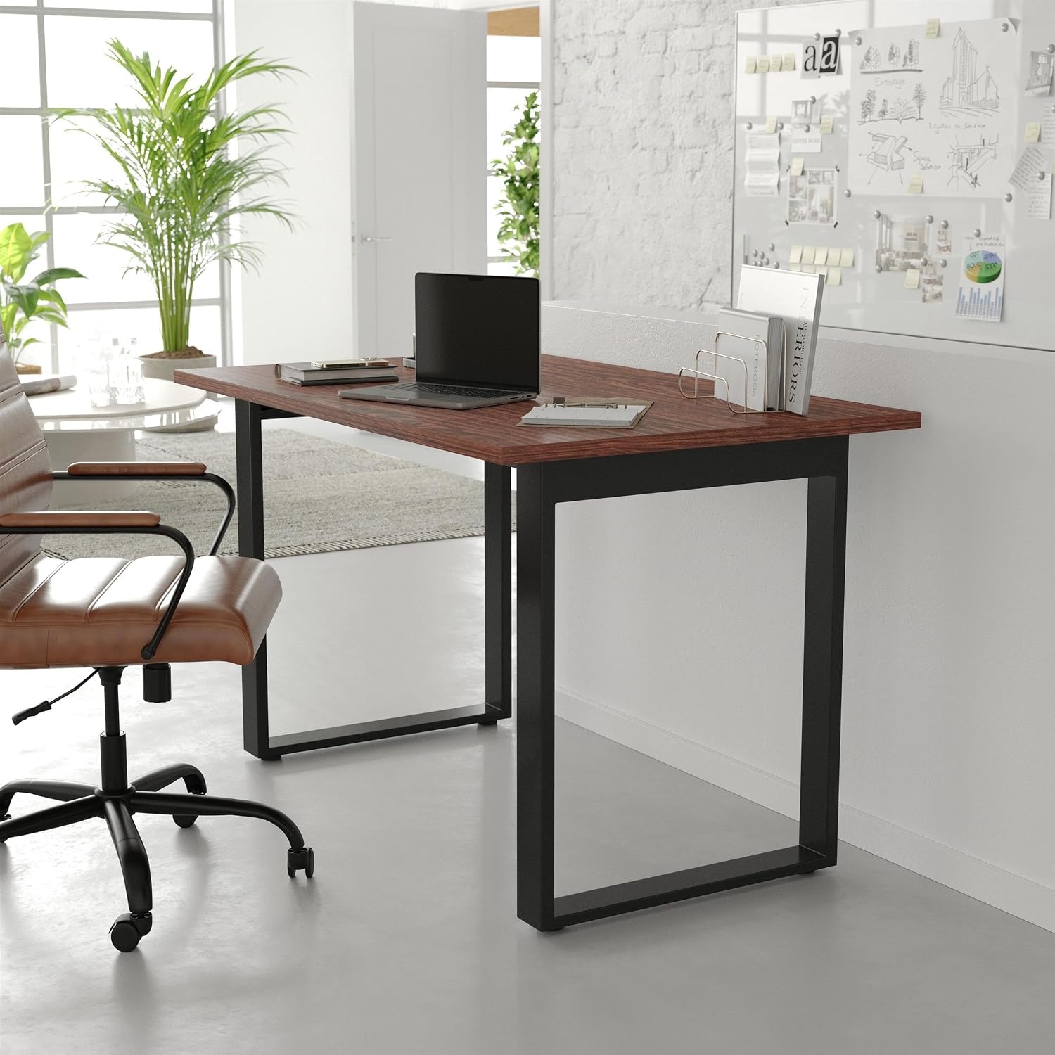 image:imageFlash Furniture Redmond Conference Table with UFrame Base Commercial Water and Scratch Resistant Laminate Finish PVC Edge Heavy Duty Steel Frame 48x30 WalnutWalnut