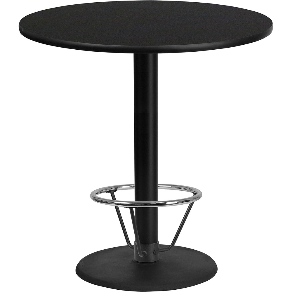image:imageFlash Furniture 42 Round Walnut Laminate Table Top with 24 Round Bar Height Table Base and Foot RingBlack