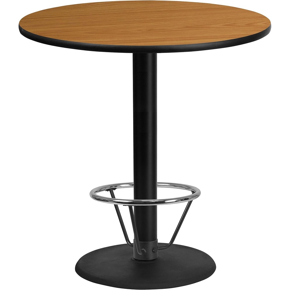 image:imageFlash Furniture 42 Round Walnut Laminate Table Top with 24 Round Bar Height Table Base and Foot RingNatural