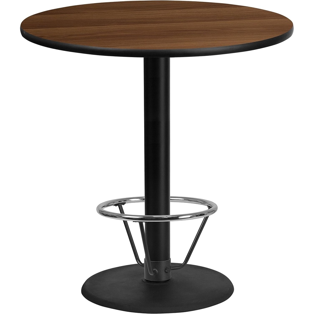 image:imageFlash Furniture 42 Round Walnut Laminate Table Top with 24 Round Bar Height Table Base and Foot RingWalnut