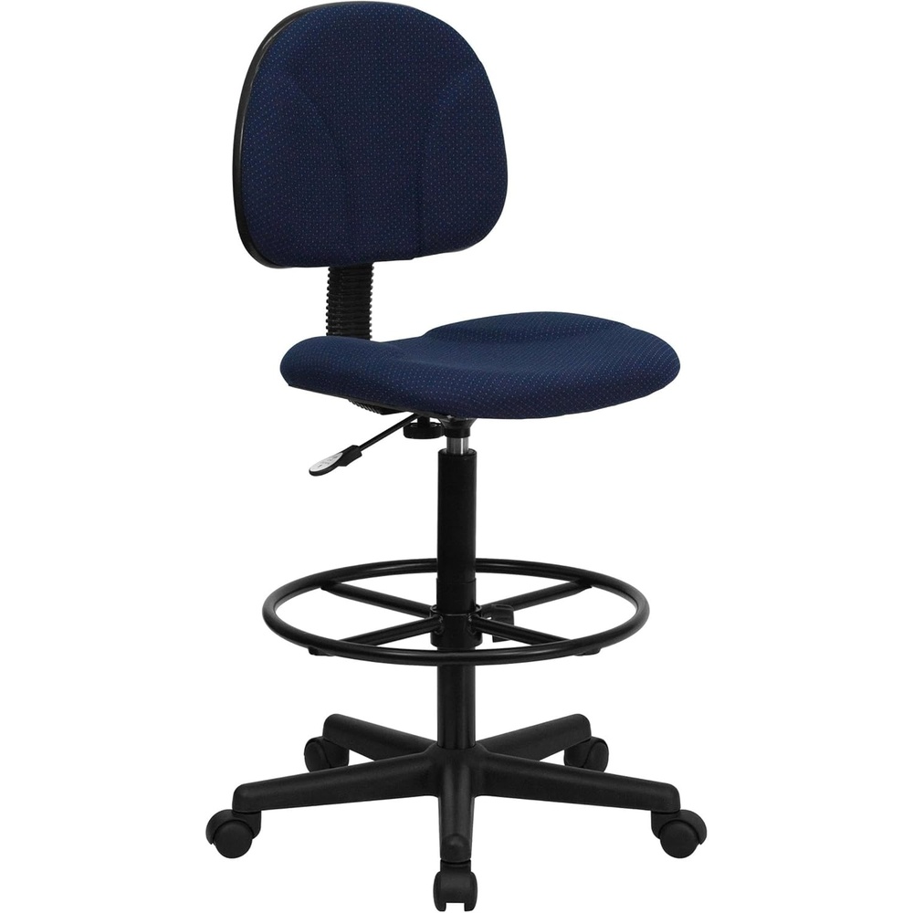 image:imageFlash Furniture Bruce Commercial Height Adjustable Drafting Chair With Adjustable Foot Ring Cushioned Seat and MidBack Support Navy Blue Patterned Fabric
