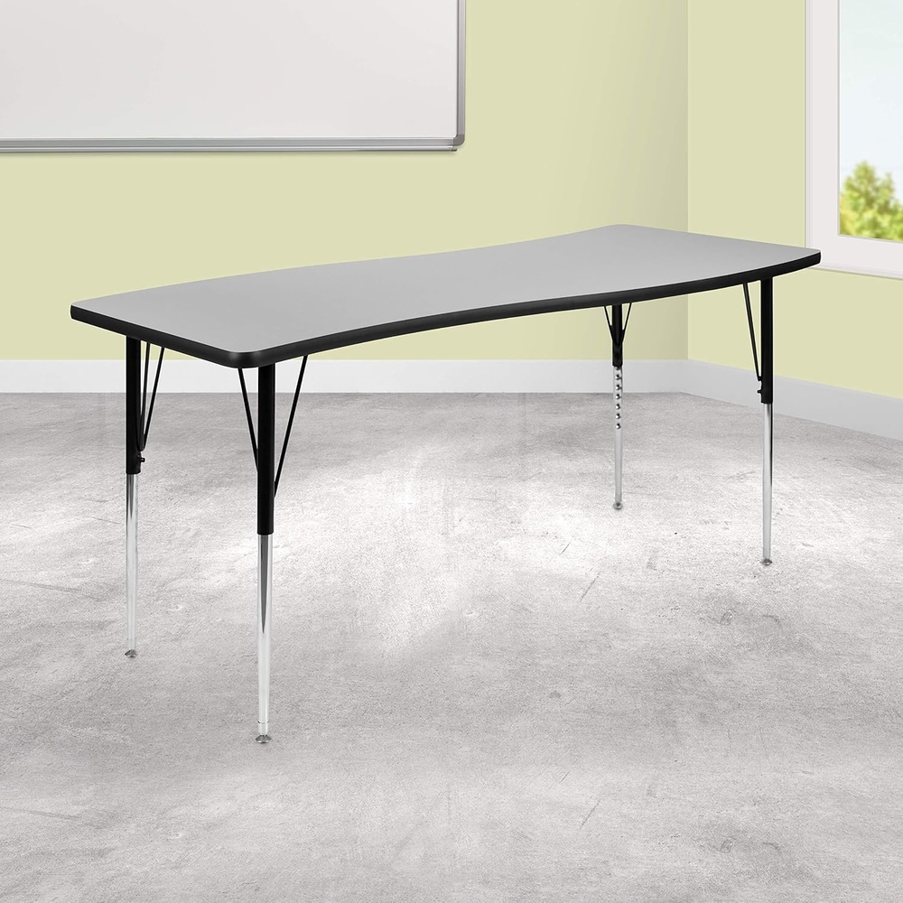 image:imageFlash Furniture Wren 26W x 60L Rectangular Wave Flexible Collaborative Oak Thermal Laminate Activity Table Standard Height Adjustable LegsGrey