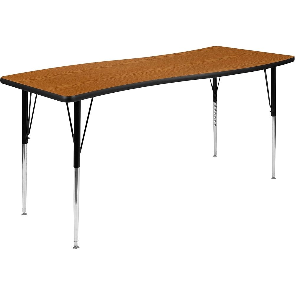 image:imageFlash Furniture Wren 26W x 60L Rectangular Wave Flexible Collaborative Oak Thermal Laminate Activity Table Standard Height Adjustable LegsOak