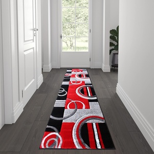 Flash Furniture Audra Collection Geometric Abstract Area Rug – High-Low Pile Turquoise Olefin Rug – 2′ x 7′ Area Rug – Jute Backing – Entryway, Living Room, Bedroom(Red)